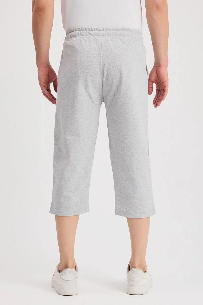 mmetalic Men's Side Pockets Gray Bermuda Below Knee Capri Long Shorts with Adjustable Elastic Waist