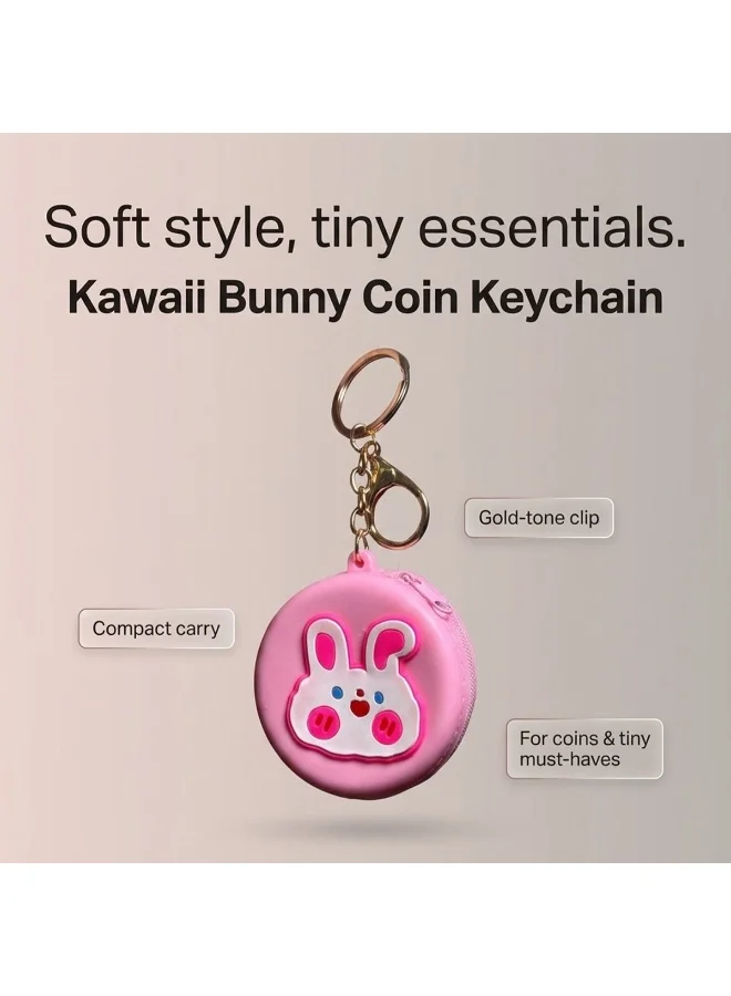 Mobcos Pink Rabbit MOBCOS Mini Pouch Keychain – Cute Round Zipper Coin Purse & Multipurpose Mini Storage Bag with Keyring for Coins, Cash, Keys and Small Essentials | Pink Rabbit  | Best Price UAE