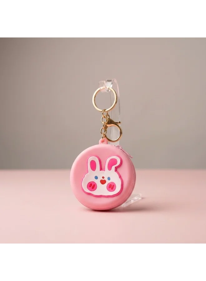 Mobcos Pink Rabbit MOBCOS Mini Pouch Keychain – Cute Round Zipper Coin Purse & Multipurpose Mini Storage Bag with Keyring for Coins, Cash, Keys and Small Essentials | Pink Rabbit  | Best Price UAE