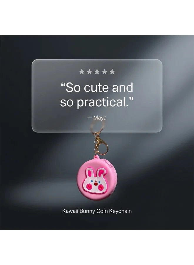 Mobcos Pink Rabbit MOBCOS Mini Pouch Keychain – Cute Round Zipper Coin Purse & Multipurpose Mini Storage Bag with Keyring for Coins, Cash, Keys and Small Essentials | Pink Rabbit  | Best Price UAE
