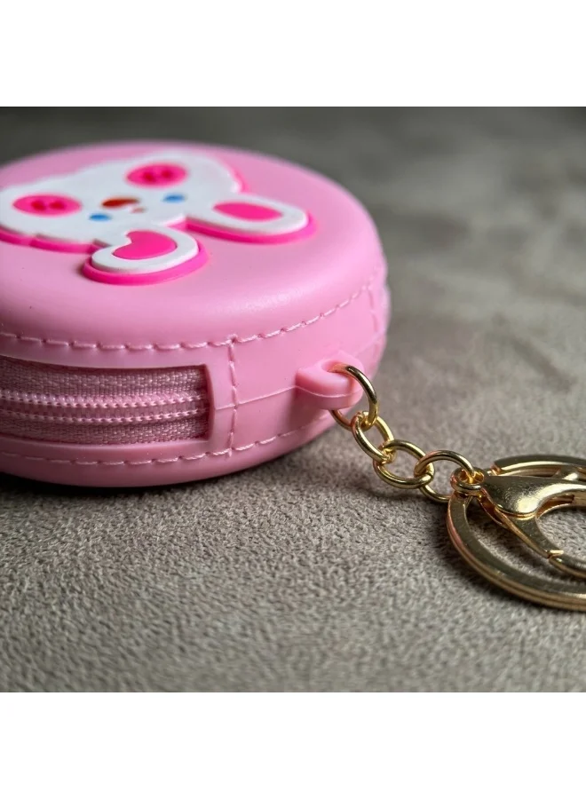 Mobcos Pink Rabbit MOBCOS Mini Pouch Keychain – Cute Round Zipper Coin Purse & Multipurpose Mini Storage Bag with Keyring for Coins, Cash, Keys and Small Essentials | Pink Rabbit  | Best Price UAE
