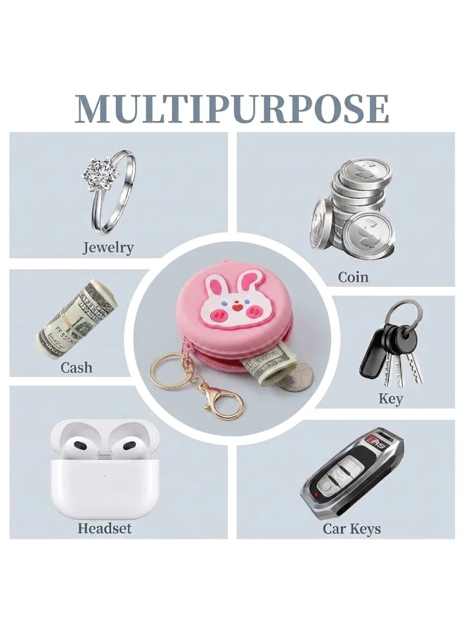 Mobcos Pink Rabbit MOBCOS Mini Pouch Keychain – Cute Round Zipper Coin Purse & Multipurpose Mini Storage Bag with Keyring for Coins, Cash, Keys and Small Essentials | Pink Rabbit  | Best Price UAE