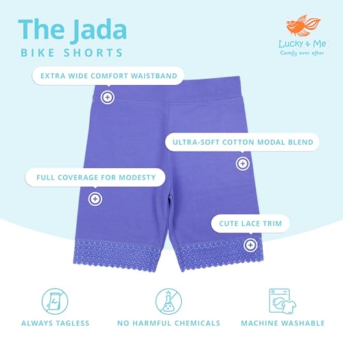 Lucky Me Lucky & Me Girls Bike Shorts, Super Soft Cotton Modal Blend with Lace Trim, Jada 3 Pack, Bright, Size 4-5 Years - Image 3