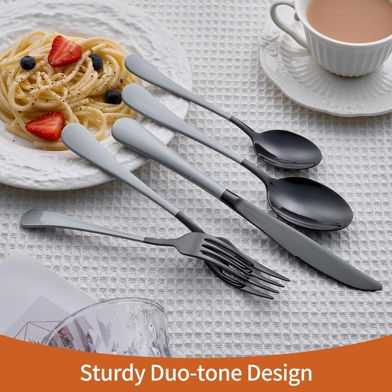 Lekoton 20 Piece Black gray 180 Flatware Utensil Set for 4 Include Dinner KnifeDinner ForksDinner SpoonsSalad ForksTeaspoonsSilverware Set for 4 Dishwasher Safe - Image 5