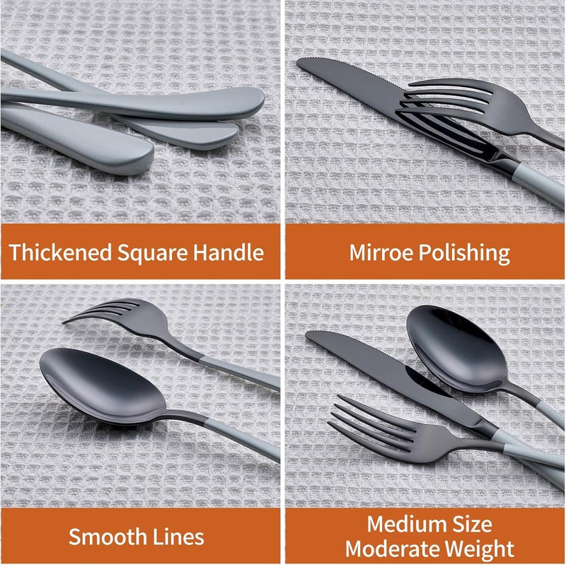 Lekoton 20 Piece Black gray 180 Flatware Utensil Set for 4 Include Dinner KnifeDinner ForksDinner SpoonsSalad ForksTeaspoonsSilverware Set for 4 Dishwasher Safe - Image 3