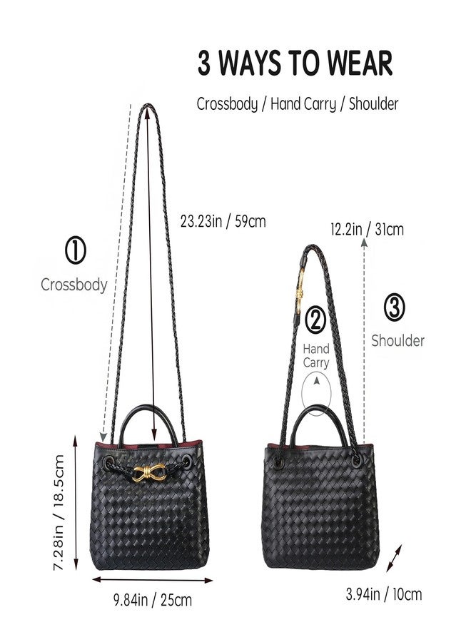 Eiyye Woven Tote Bag for Women PU Leather Handbag Handwoven Top Handle Purse Shoulder Crossbody Bag for Everyday Work Travel(Black) - Image 4