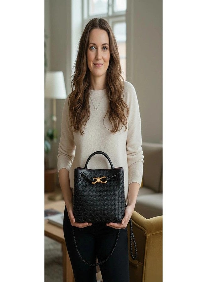 Eiyye Woven Tote Bag for Women PU Leather Handbag Handwoven Top Handle Purse Shoulder Crossbody Bag for Everyday Work Travel(Black) - Image 3