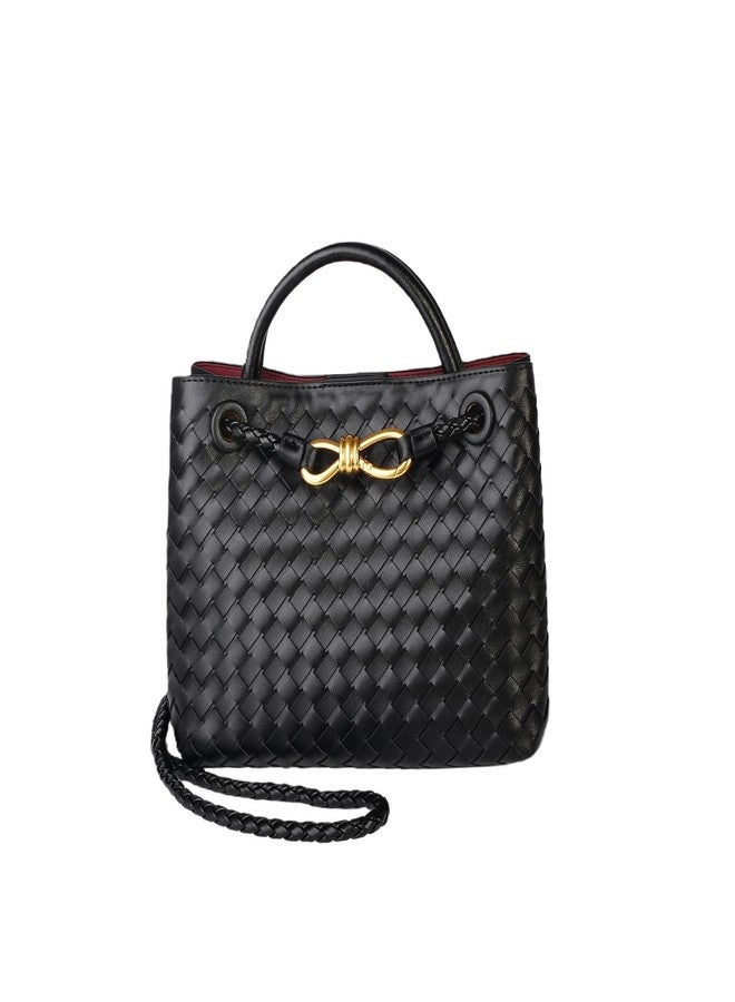 Eiyye Woven Tote Bag for Women PU Leather Handbag Handwoven Top Handle Purse Shoulder Crossbody Bag for Everyday Work Travel(Black) - Image 1