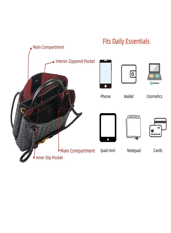 Eiyye Woven Tote Bag for Women PU Leather Handbag Handwoven Top Handle Purse Shoulder Crossbody Bag for Everyday Work Travel(Black) - Image 5