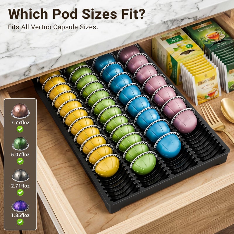 EVERIE Drawer Coffee Pod Organizer for Vertuo Capsules â€“ Holds Up to 40 Large or 52 Small Pods, Space-Saving Insert Tray, Fits Kitchen Cabinets, 15.4" x 10.2" x 1.2" - Image 2