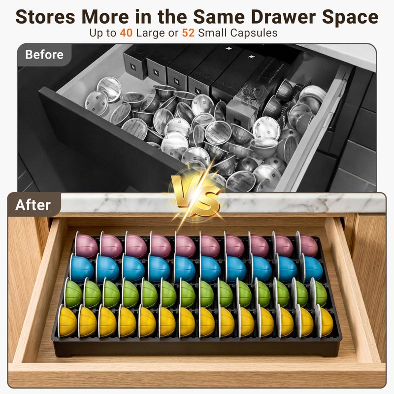 EVERIE Drawer Coffee Pod Organizer for Vertuo Capsules â€“ Holds Up to 40 Large or 52 Small Pods, Space-Saving Insert Tray, Fits Kitchen Cabinets, 15.4" x 10.2" x 1.2" - Image 3