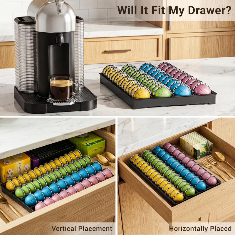 EVERIE Drawer Coffee Pod Organizer for Vertuo Capsules â€“ Holds Up to 40 Large or 52 Small Pods, Space-Saving Insert Tray, Fits Kitchen Cabinets, 15.4" x 10.2" x 1.2" - Image 4