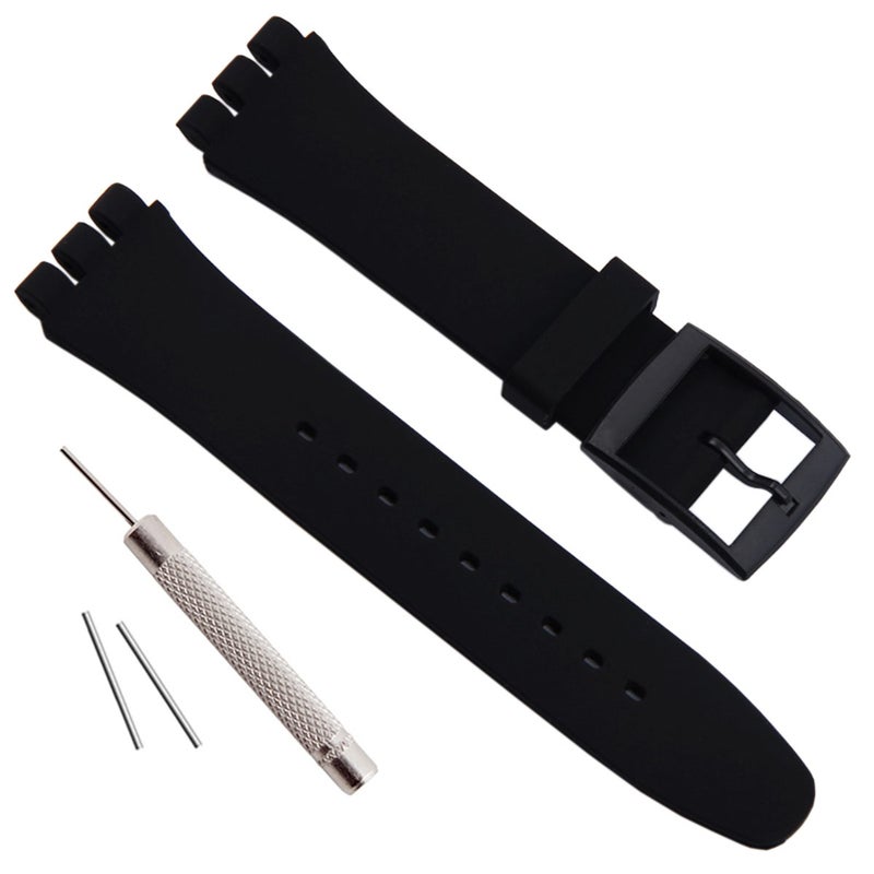 GreenOlive Replacement Waterproof Silicone Rubber Watch Strap Watch Band for Swatch (17mm 19mm 20mm) (19mm, Black) - Image 1