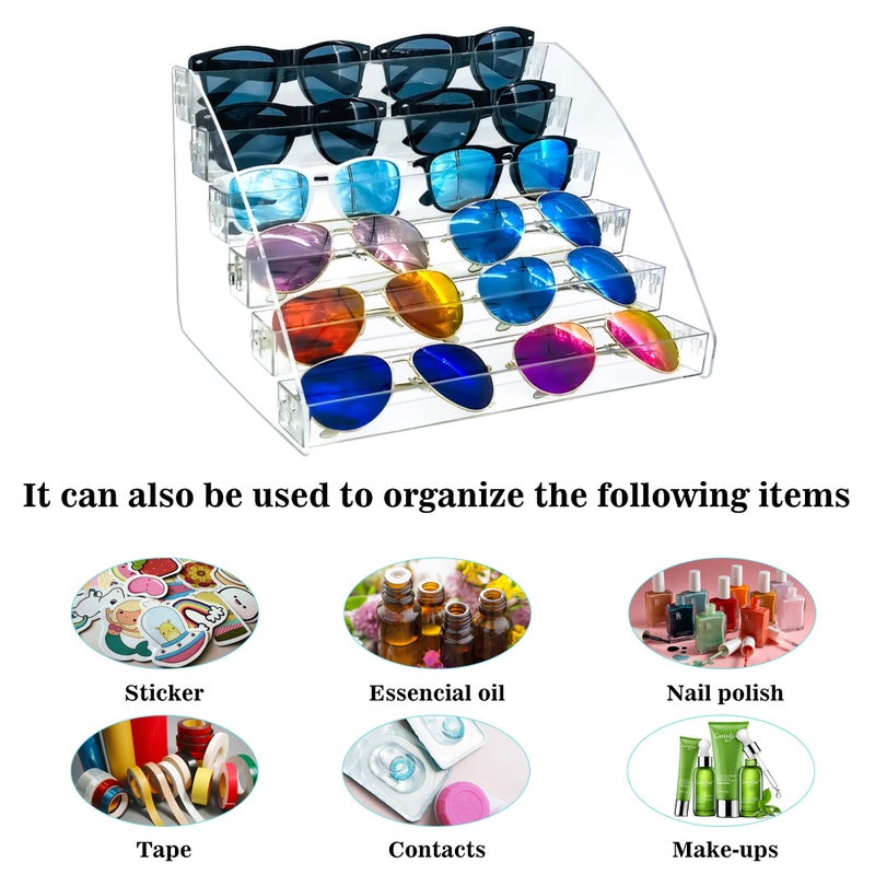 MineSign MineSign Sunglasses Organizer Clear Eyeglasses Display Case Sticker Display Tray For Glasses Tabletop Holder Stand (6 layer)  - Image 3