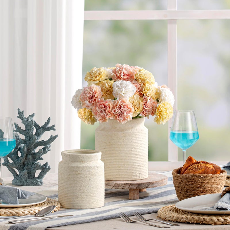 Dobbyby Ceramic Flower Vase 6.5 inch Farmhouse Rustic Vase for Home Decor Handcrafted Pottery Vase Small Terracotta Vases for Table Decor Fireplace Living Room Bathroom Wedding Centerpiece (S-Off White) - Image 5