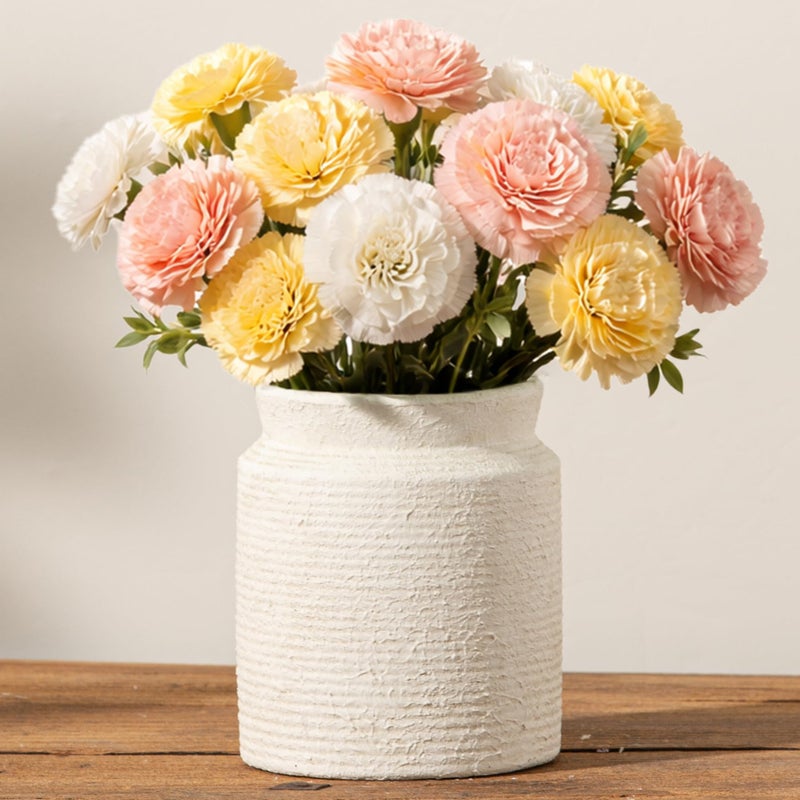Dobbyby Ceramic Flower Vase 6.5 inch Farmhouse Rustic Vase for Home Decor Handcrafted Pottery Vase Small Terracotta Vases for Table Decor Fireplace Living Room Bathroom Wedding Centerpiece (S-Off White) - Image 1