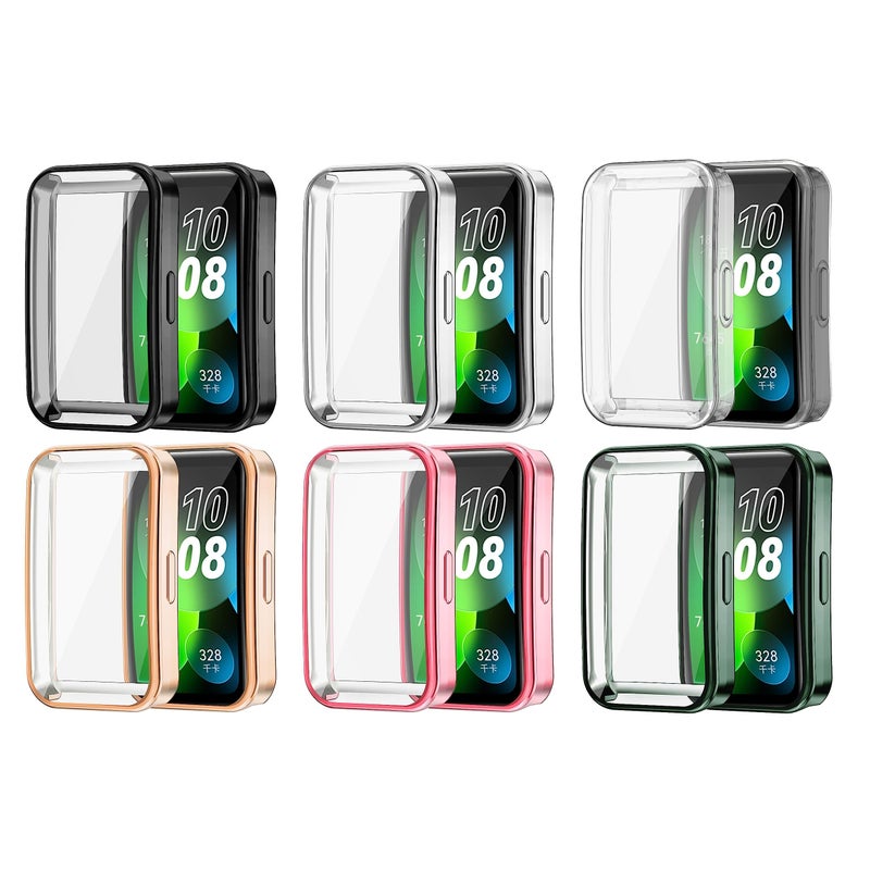 NALACAL Huawei Band 8 TPU Slim Case with 3D Full Coverage Screen Protector, Plating Metal Color Frame, 6 Pack - Image 1