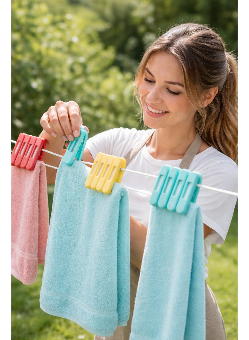 طقم مشابك غسيل بلاستيك متينة مانعة للانزلاق بتصميم مسطح لا يترك أثراً على الملابس، 20 قطعة - ألوان باستيل متعددة - Image 3