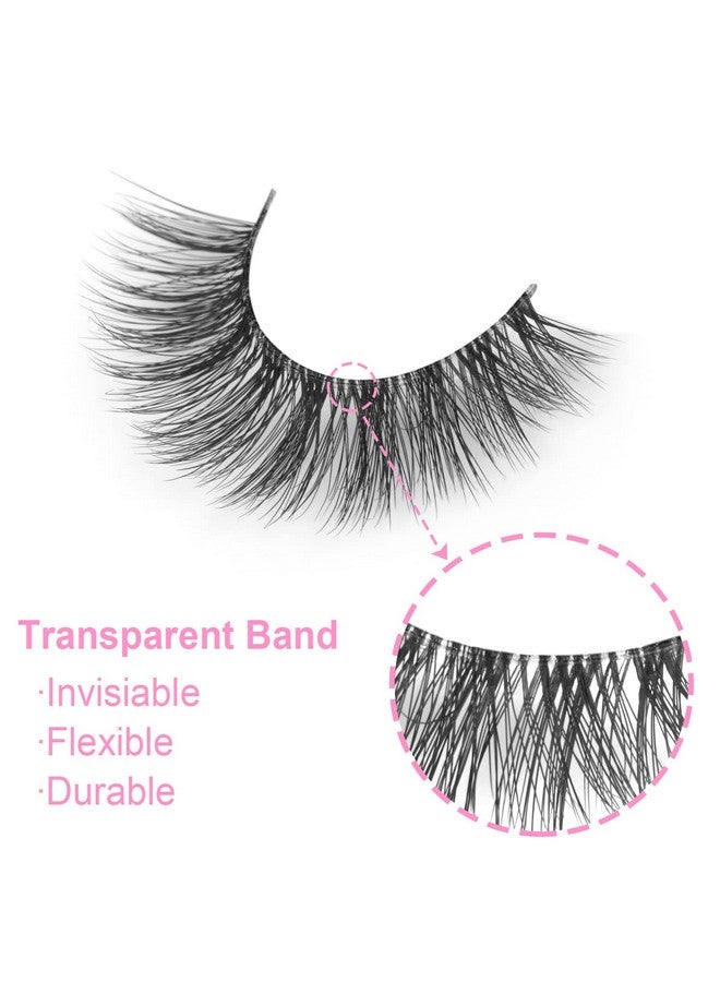 Kiromiro False Eyelashes Natural Look Clear Band Mink Lashes Fluffy 5D Cat Eye Lashes Wispy Faux Mink Strip Lashes Pack By Kiromiro - Image 3