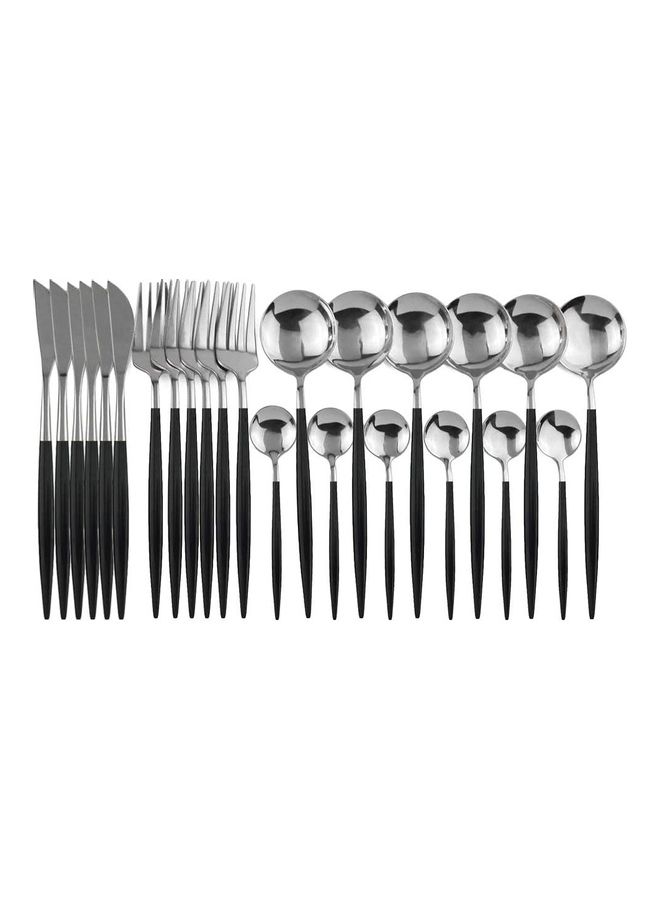 NIBEMINENT 24-Piece Stainless Steel Cutlery Set Silver/Black 