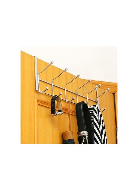 6 Double Hooks, Over The Door Hanger Silver