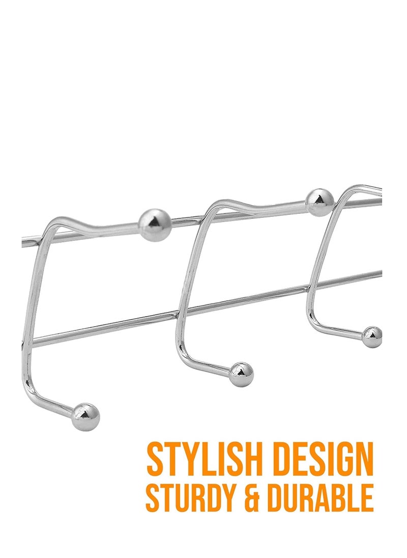 6 Double Hooks, Over The Door Hanger Silver