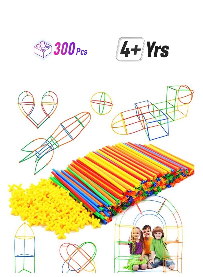 RAINBOW TOYFROG Building Straws And Connectors Stem Blocks Construction Toys For Boys & Girls 300 Pcs Straw Building Set Engineering Connector Blocks For Kids  - Image 1
