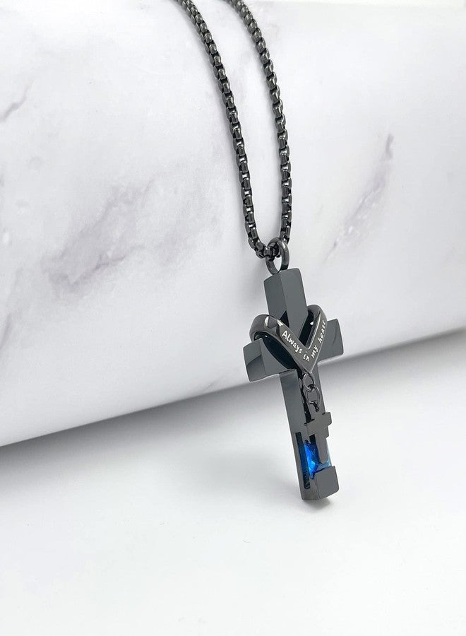 يوفينغ قلادات يوفينغ لحفظ رماد الموتى، مزينة بأحجار بخت شهر سبتمبر، قلادة صليب لحفظ الرماد، جرار لحفظ رماد الموتى، مجوهرات تذكارية - Image 5