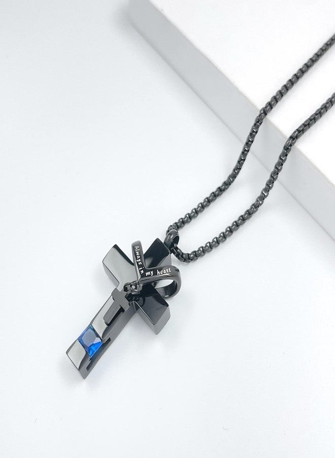 يوفينغ قلادات يوفينغ لحفظ رماد الموتى، مزينة بأحجار بخت شهر سبتمبر، قلادة صليب لحفظ الرماد، جرار لحفظ رماد الموتى، مجوهرات تذكارية - Image 2