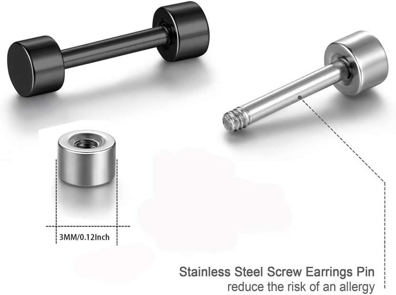EACHLP Dot Earrings, High Polished Surgical Steel Screw Flat Back Disc Stud Earrings for Women Men Pack of 5 Pairs(3MM/4MM/5MM/6MM/8MM Option) - Image 5