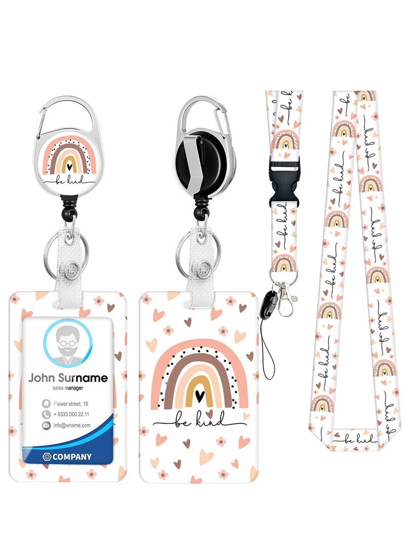 Y&D ID Badge Holder with Lanyard and Retractable Reel Clip, Boho Card Name Tag Vertical Protector Bage Clips for Nurse Nursing Doctor Student - Image 1