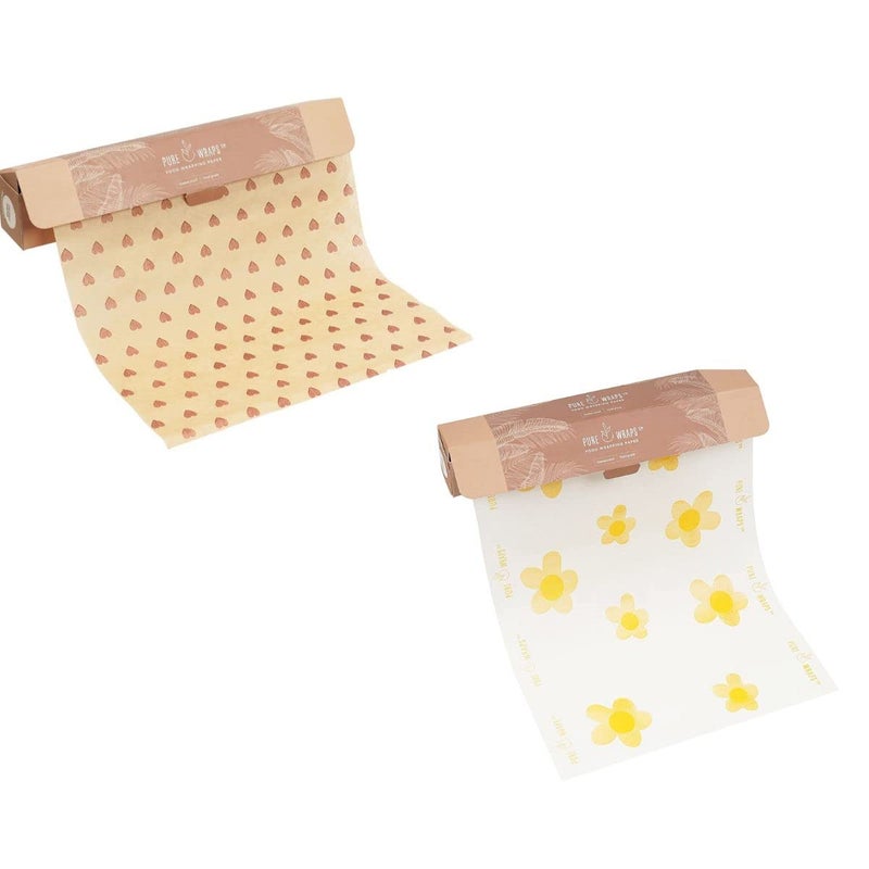 PureWraps Food Wrapping Paper | Roti Wrap | Food Grade | Non Stick I Butter Paper | Printed | Coreless Roll Inside 100% Pack of 2 (Brown Printed and White Printed Yellow Flower Combo) - Image 2