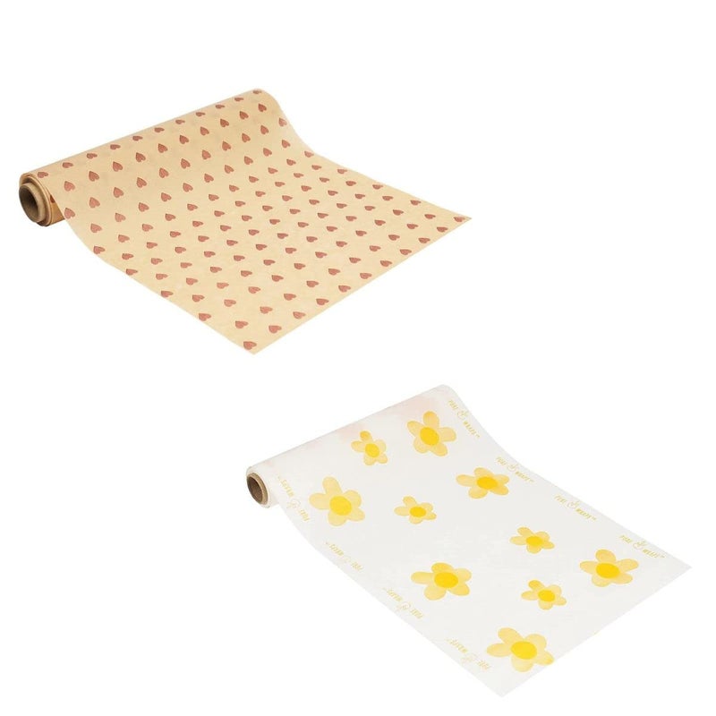 PureWraps Food Wrapping Paper | Roti Wrap | Food Grade | Non Stick I Butter Paper | Printed | Coreless Roll Inside 100% Pack of 2 (Brown Printed and White Printed Yellow Flower Combo) - Image 3