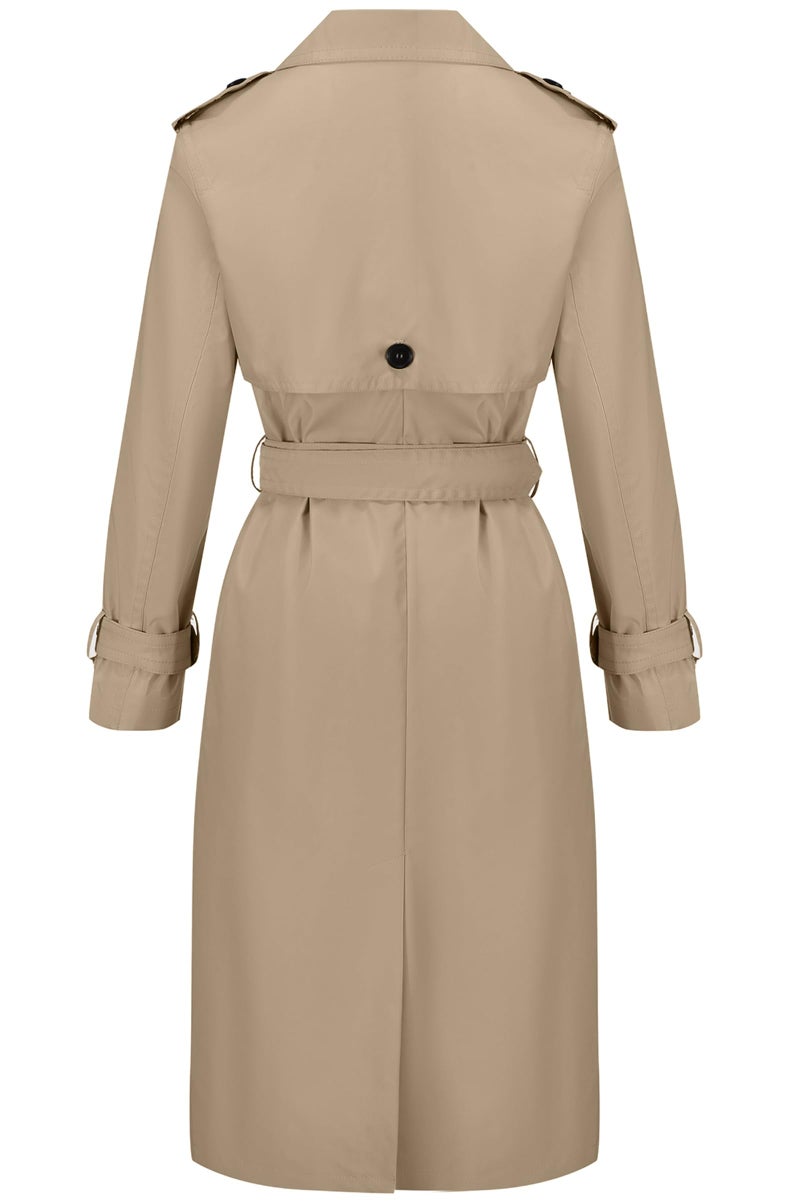 RISISSIDA Women Trench Coat,Classic Double-Breasted Belted Waterproof Overcoat with Adjustable Buckle Sleeves,Spring Fall Long Casual and Professional Business Outerwear Trenchcoat 2331 Beige L - Image 4