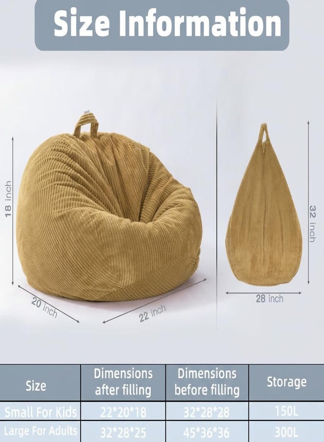 ZhenLives Stuffed Animal Storage Bean Bag Chair Cover (No Filler), Large Toy Storage Organizer & Comfy Kids Sofa Chair for Playroom, Teens Adults Toddler,Corduroy (Khaki, Cover Only) - Image 2