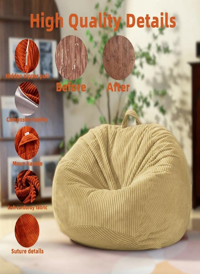 ZhenLives Stuffed Animal Storage Bean Bag Chair Cover (No Filler), Large Toy Storage Organizer & Comfy Kids Sofa Chair for Playroom, Teens Adults Toddler,Corduroy (Khaki, Cover Only) - Image 3