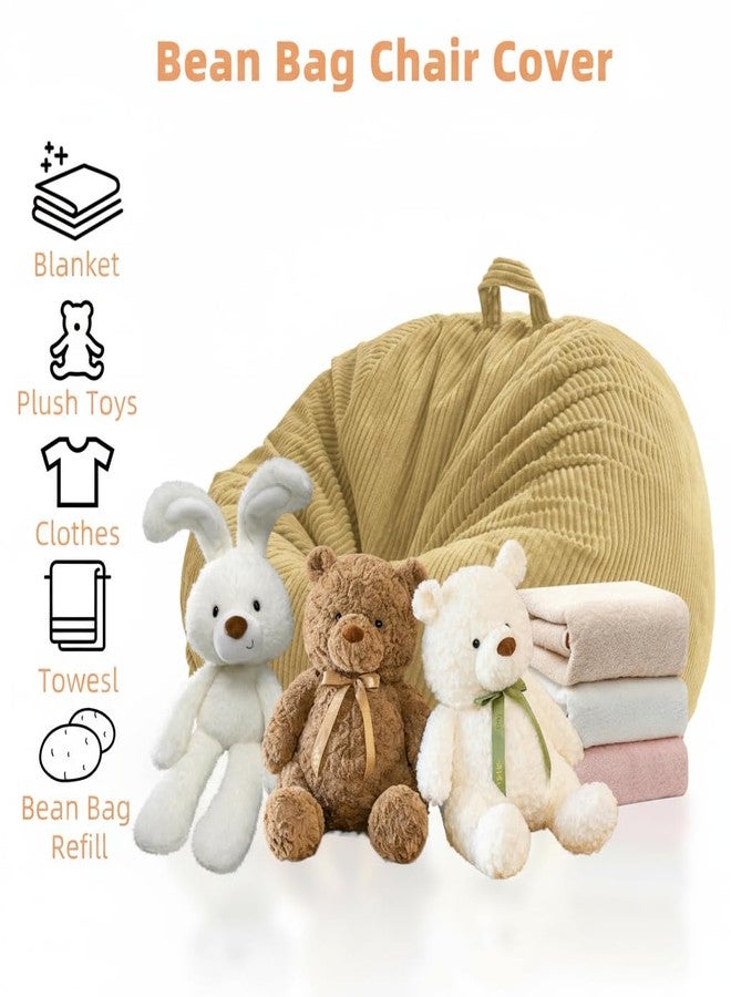 ZhenLives Stuffed Animal Storage Bean Bag Chair Cover (No Filler), Large Toy Storage Organizer & Comfy Kids Sofa Chair for Playroom, Teens Adults Toddler,Corduroy (Khaki, Cover Only) - Image 4