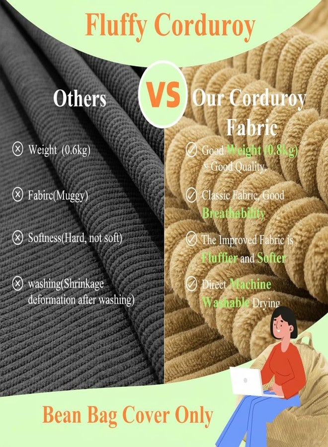 ZhenLives Stuffed Animal Storage Bean Bag Chair Cover (No Filler), Large Toy Storage Organizer & Comfy Kids Sofa Chair for Playroom, Teens Adults Toddler,Corduroy (Khaki, Cover Only) - Image 5