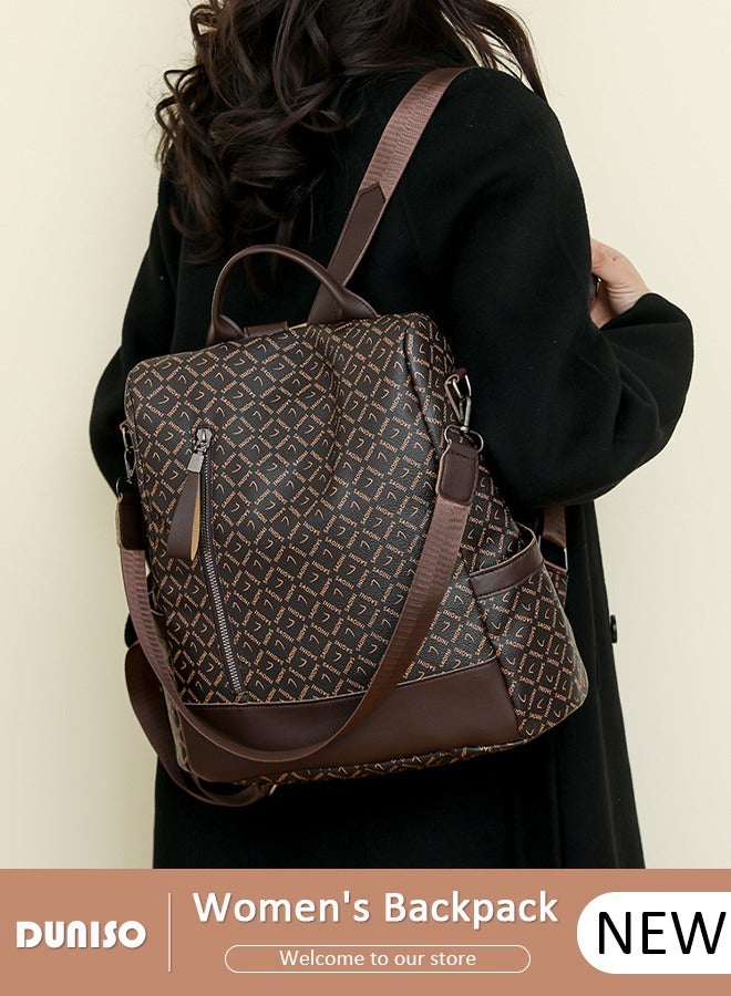 DUNISO Women's Anti-theft Casual Shoulder Backpack, Waterproof PU Leather Backpack for Girl Woman,Travel Bookbag Shoulder Backpack with Multiple Pockets, Lightweight Ladies Fashion Daily Backpack Anti-theft Casual Daypack for Work Travel - Image 1