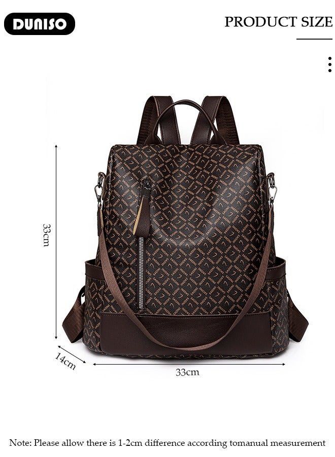 DUNISO Women's Anti-theft Casual Shoulder Backpack, Waterproof PU Leather Backpack for Girl Woman,Travel Bookbag Shoulder Backpack with Multiple Pockets, Lightweight Ladies Fashion Daily Backpack Anti-theft Casual Daypack for Work Travel - Image 4