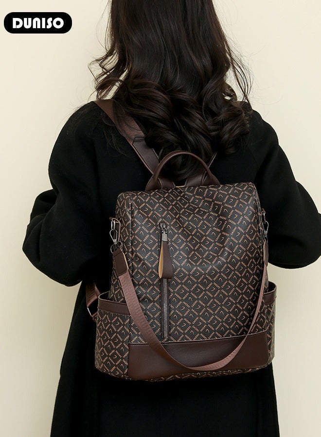 DUNISO Women's Anti-theft Casual Shoulder Backpack, Waterproof PU Leather Backpack for Girl Woman,Travel Bookbag Shoulder Backpack with Multiple Pockets, Lightweight Ladies Fashion Daily Backpack Anti-theft Casual Daypack for Work Travel - Image 5