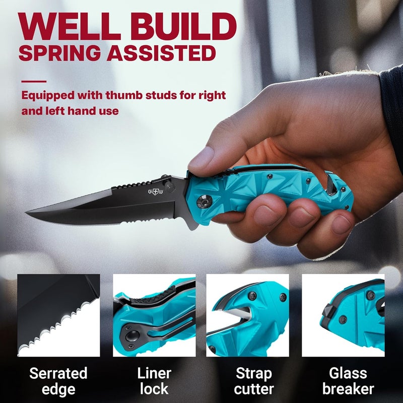 GOOD WORKER Pocket Knife for Men - 3in1 Multi Tool Knife - Wire Cutter, Glass Breaker, Serrated Sharp 3.5" Blade - Tactical Spring Assisted Folding Knives for Hunting Camping - Best Gift Idea for Men Women HB 207 - Image 3