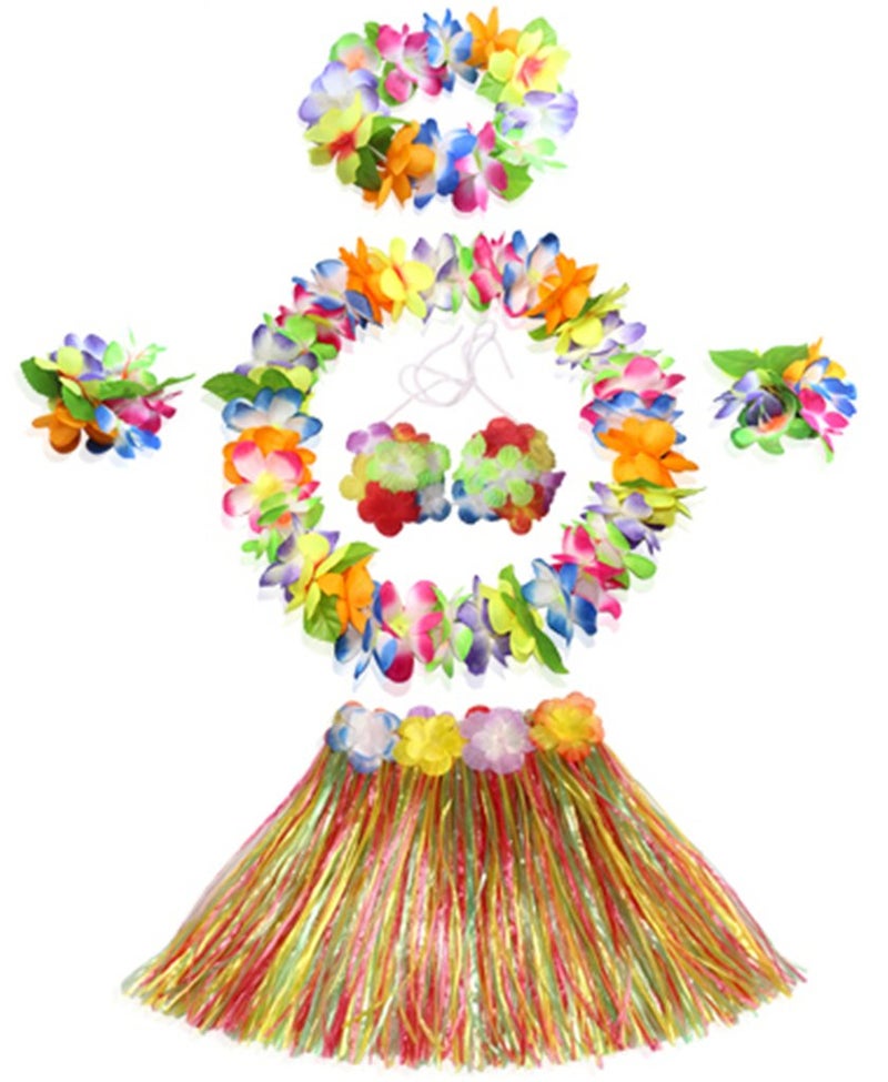 Fighting to Achieve 30cm Hawaiian multicolor Grass Skirt Performance Costume Set for Girls - Image 1