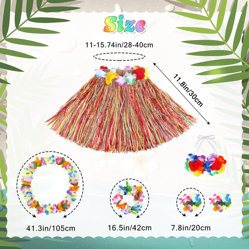 Fighting to Achieve 30cm Hawaiian multicolor Grass Skirt Performance Costume Set for Girls - Image 2