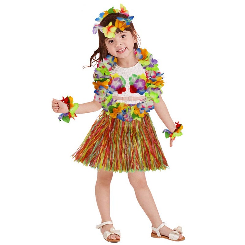 Fighting to Achieve 30cm Hawaiian multicolor Grass Skirt Performance Costume Set for Girls - Image 4