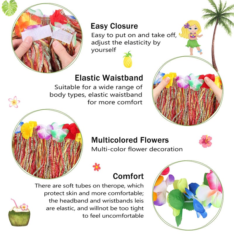 Fighting to Achieve 30cm Hawaiian multicolor Grass Skirt Performance Costume Set for Girls - Image 3