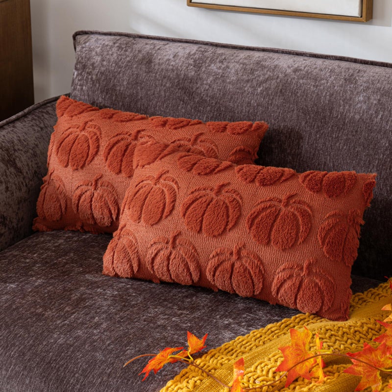 Cosibono Pumpkin Fall Decorative Covative Coversing 12 "X20" مجموعة من 2 Caramel Soft Faux Fur Fur Covers for Autumn Harvest Fluffy Plush Cases for Farmhouse Halloween Decor - Image 1