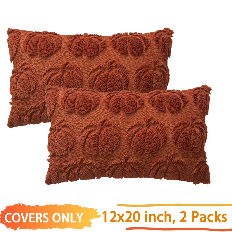 Cosibono Pumpkin Fall Decorative Covative Coversing 12 "X20" مجموعة من 2 Caramel Soft Faux Fur Fur Covers for Autumn Harvest Fluffy Plush Cases for Farmhouse Halloween Decor - Image 3