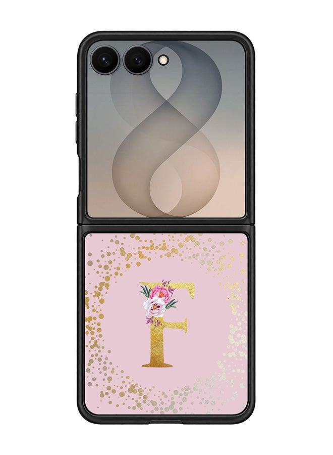 Stylizedd Rugged Case for Samsung Galaxy Z Flip8- Slim Fit Hybrid Rubber Cover Floral Monogram - F (Pink)