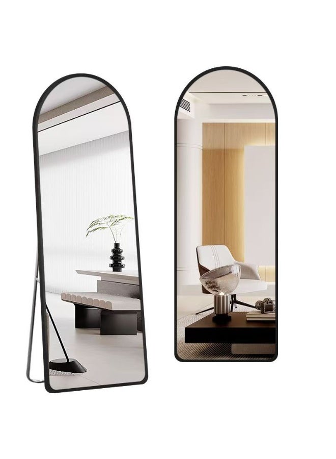 general Full Length Mirror 155x45cm Arched Aluminum Alloy - Large Standing Dressing Mirror with Stand, Wall Mounted Hanging Leaning for Bedroom Living Room Locker Room Black - Image 1